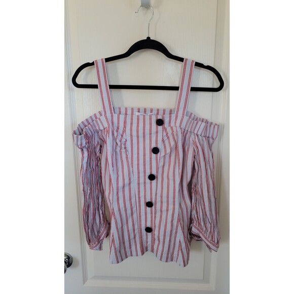 Derek Lam 10 Crosby Striped Buttoned Bell Sleeve Top
